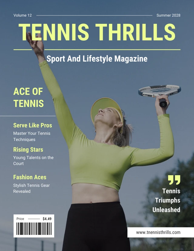 Minimalistische grüne Tennis-Sportmagazin-Cover-Vorlage