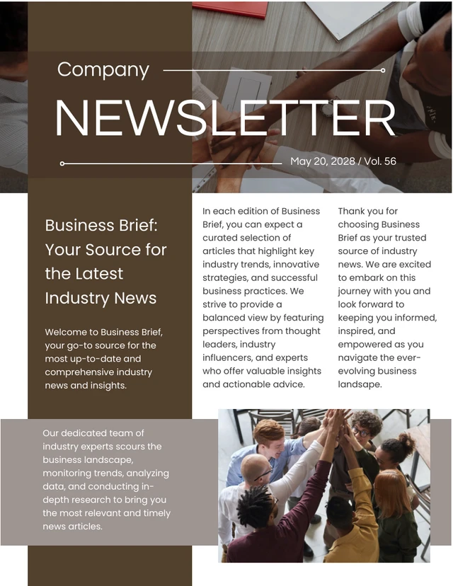 Brown and White Minimalist Company Newsletter Template