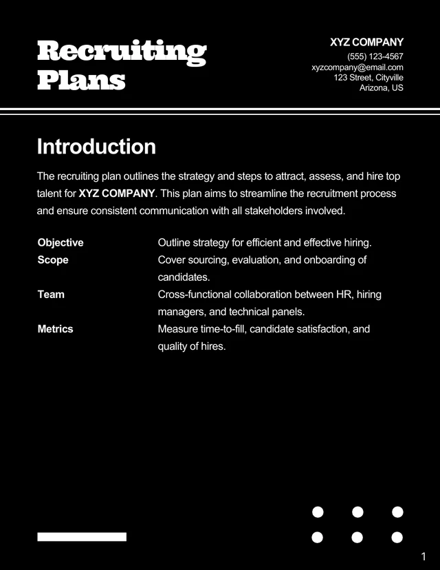 Simple Black and White Recruiting Plan - Page 1