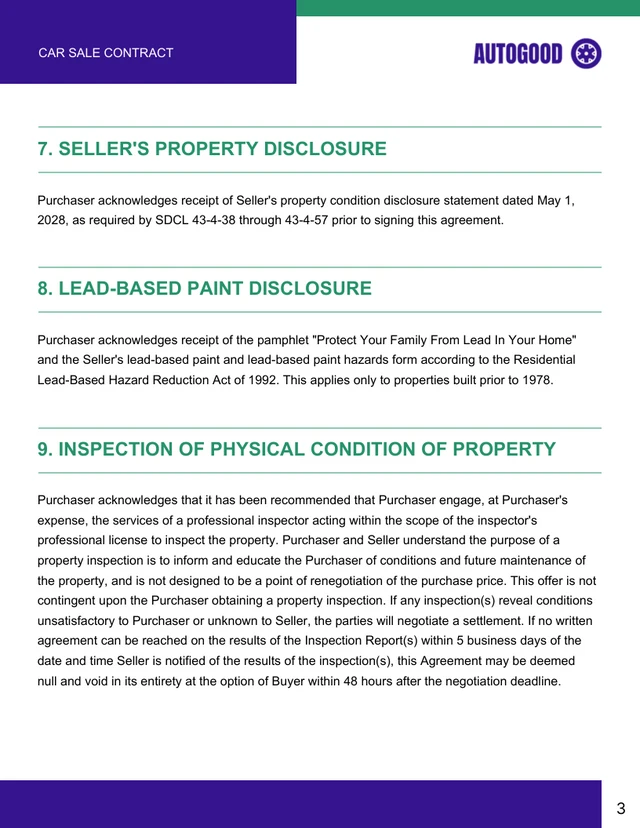 Car Sale Contract Template - Page 3