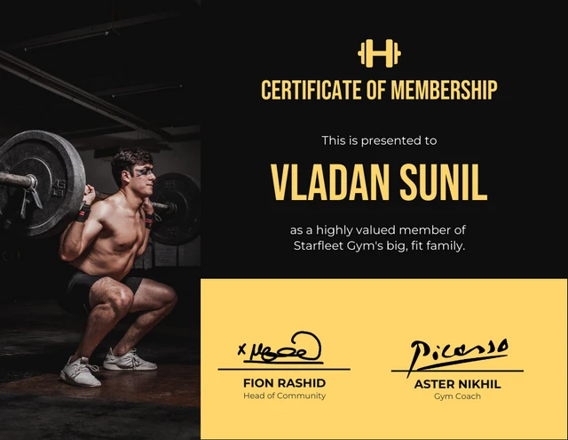 Black And Yellow Simple Gym Sport Certificate Template