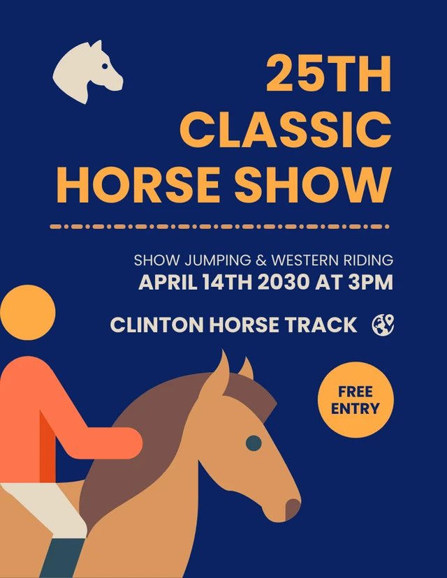 Navy Simple Photo Horse Show Poster Template