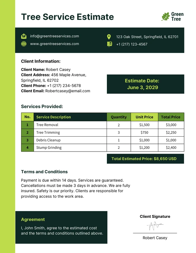 Tree Service Estimate Template - Venngage