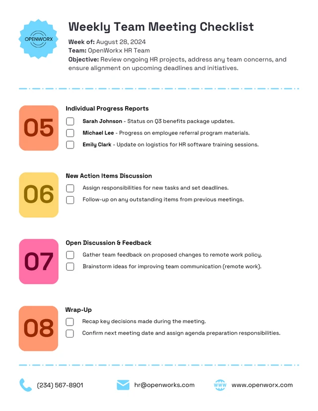 Weekly Team Meeting Topic Work Checklist Template - Página 2