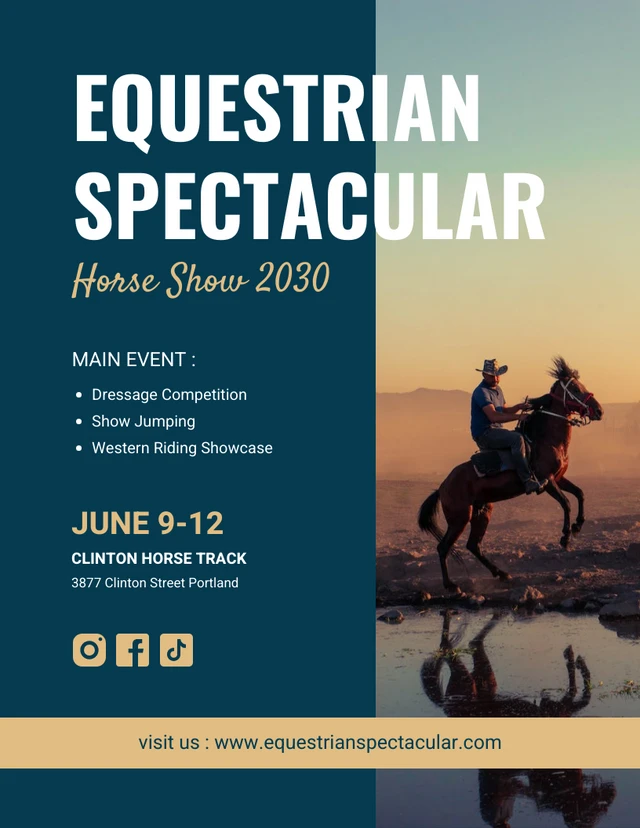 Navy Modern Photo Horse Show Poster Template