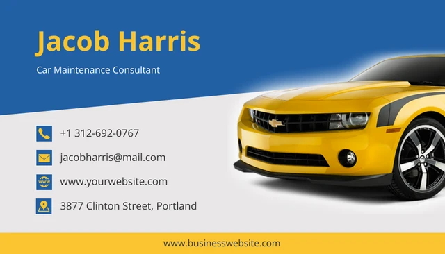 Simple Blue Yellow Car Automotive Business Card - Page 2