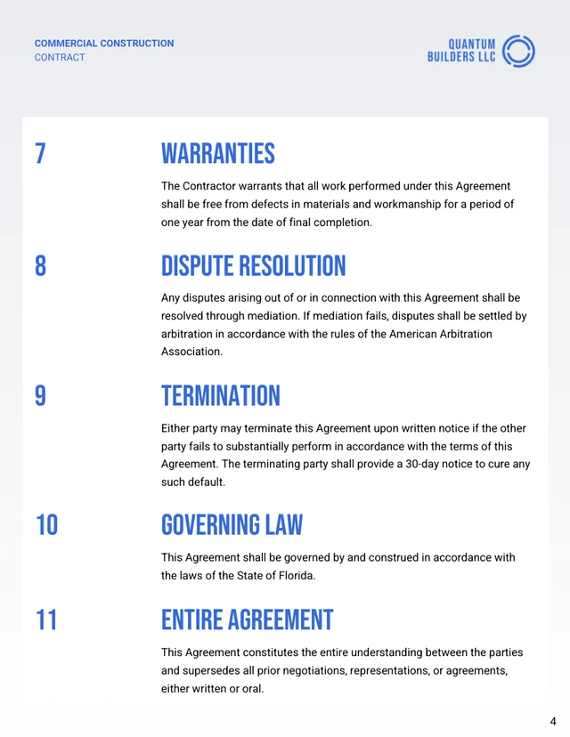 Commercial Construction Contract Template - page 4