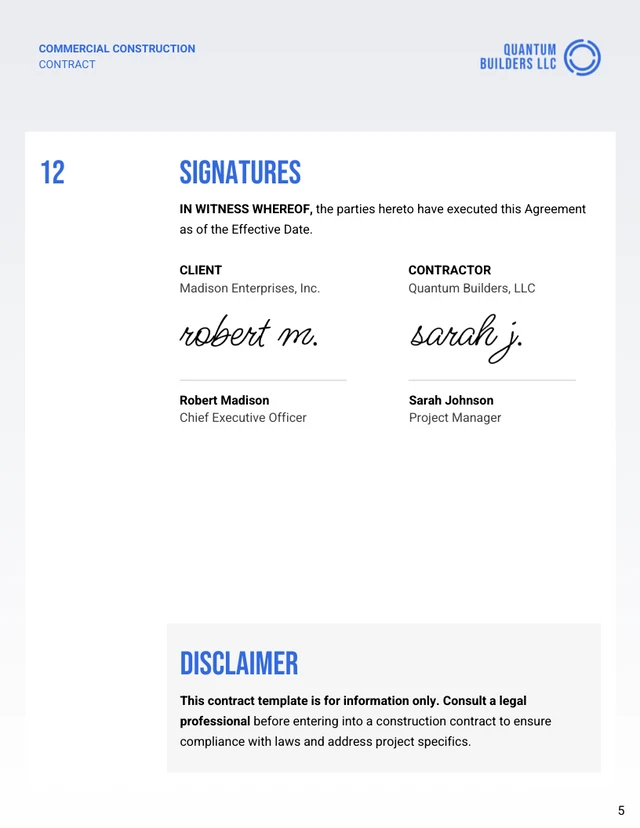 Commercial Construction Contract Template - page 5