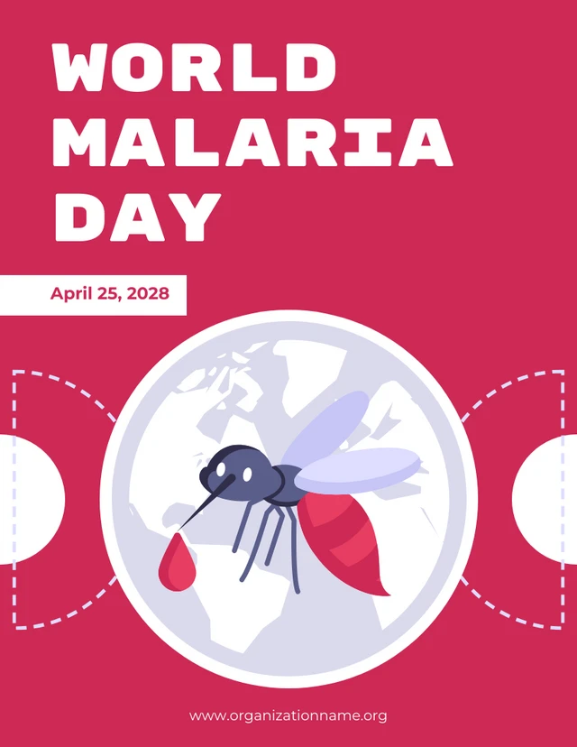 Dark Pink And White Simple Illustration World Malaria Day Poster Template