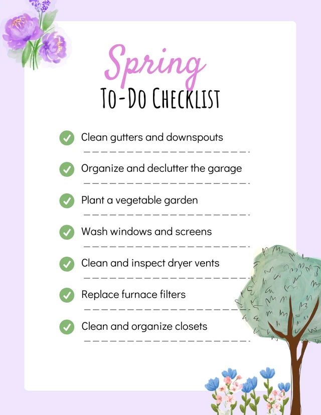 Soft Purple Spring To Do List Schedule Template
