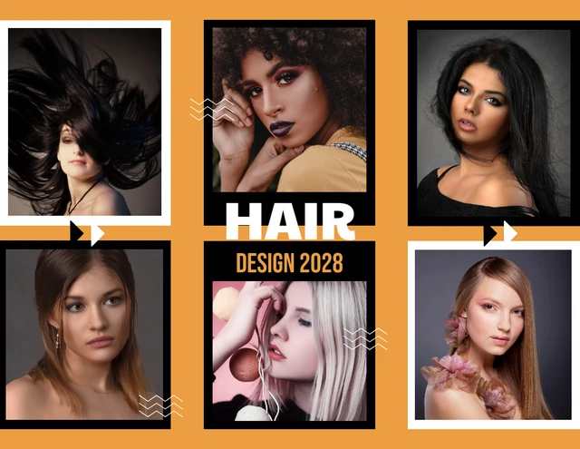 Black, Orange & White Hair Design Collages Template