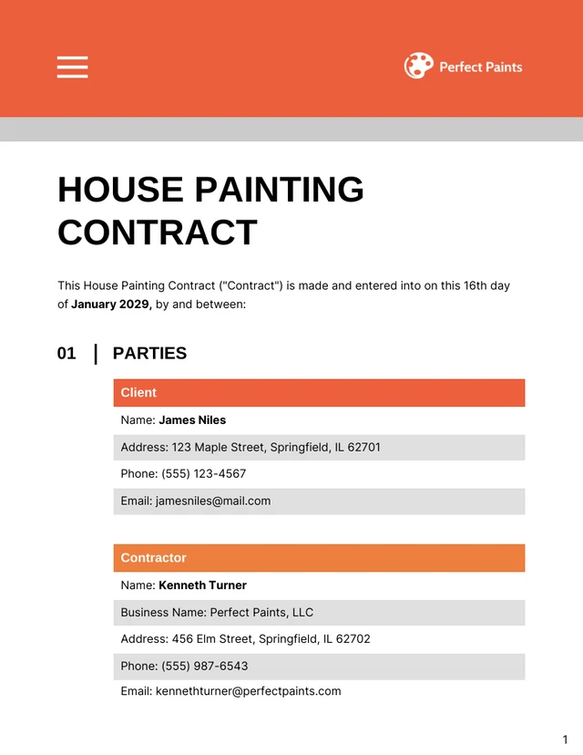 House Painting Contract Template - Page 1