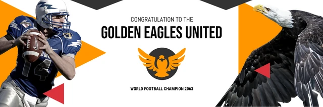White Black And Orange Modern Futuristic Congratulation Football Team Banner Template (Modèle de bannière de félicitations pour l'équipe de football)