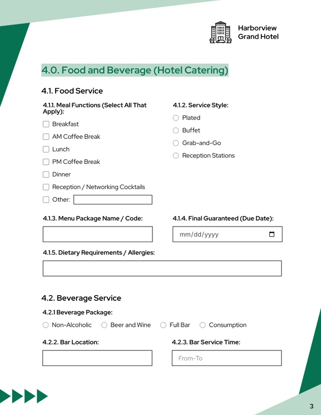 Banquet Event Order Form Template - Page 3