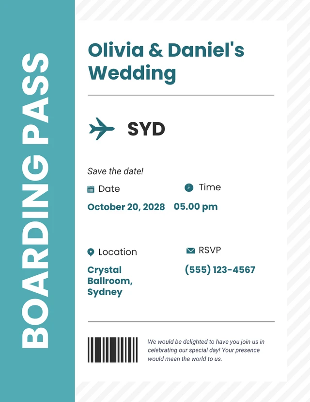 Cyan Simple Boarding Pass Invitation Letter Template