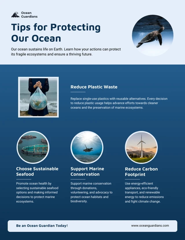 Dicas para proteger nosso modelo de infográfico oceânico