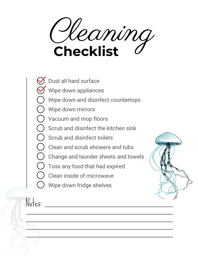 White Minimalist Illustration Cleaning Checklist Template