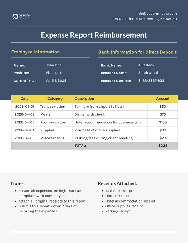 Modèle de remboursement de note de frais