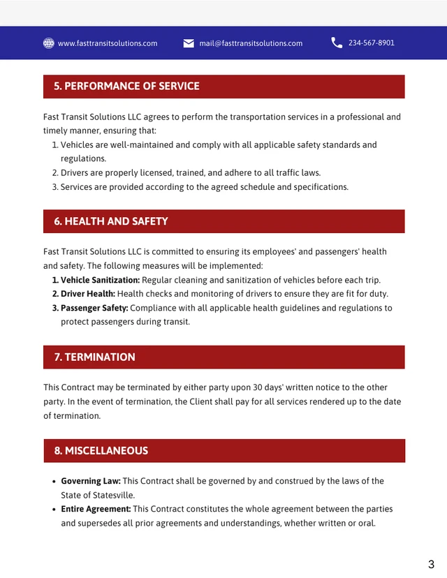 Transportation Contract Template - page 3