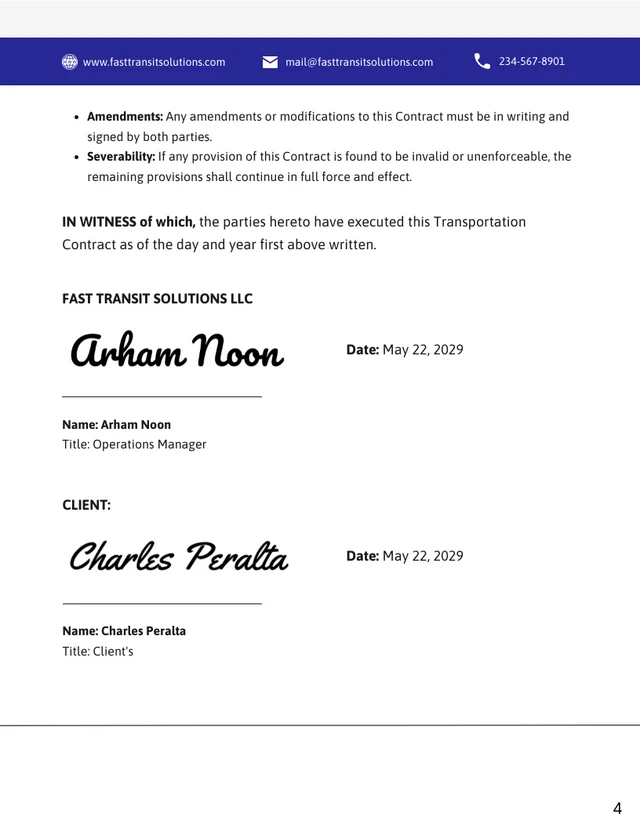 Transportation Contract Template - page 4