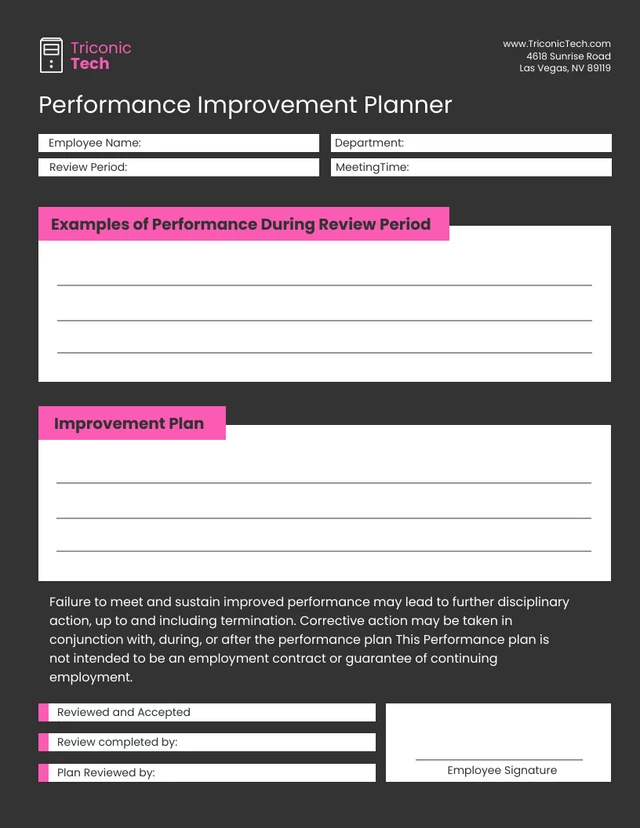 Pink and Black Performance Improvement Template