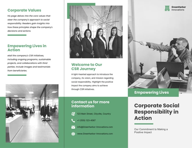 Green Minimalist  Modern Tri-fold Corporate Responsibility Brochure - Page 1