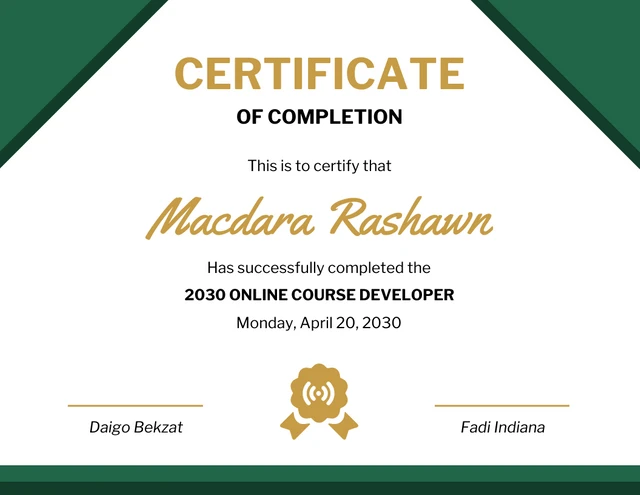 White And Green Minimalist Course Certificate Template