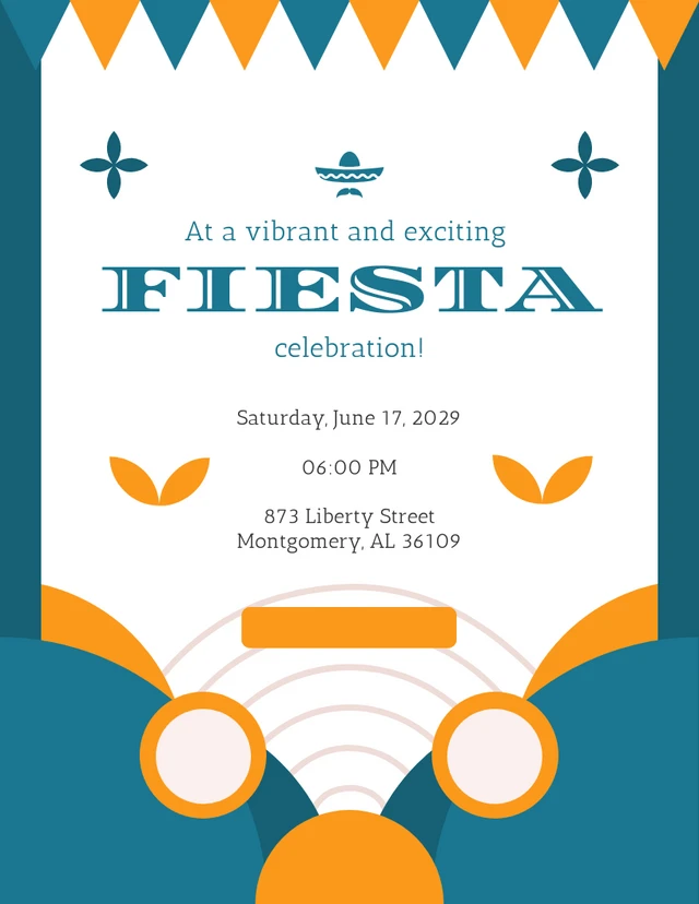 Teal And Orange Cheerful Classic Celebration Fiesta Invitation Template