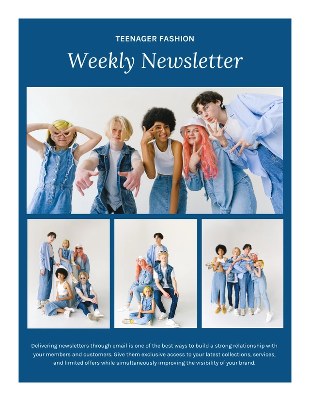 Blaue minimalistische wöchentliche Mode-Newsletter-Vorlage