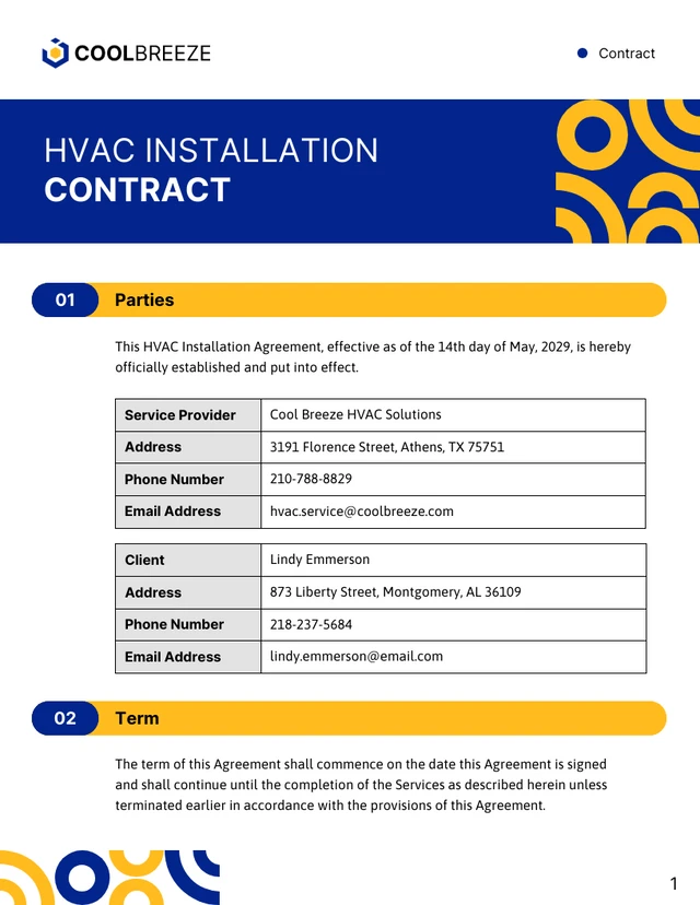 HVAC Installation Contract Template - Página 1