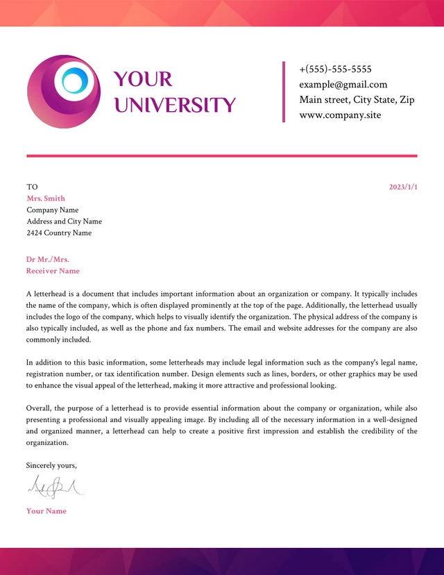 Modern Gradient Professional University Letterhead Template