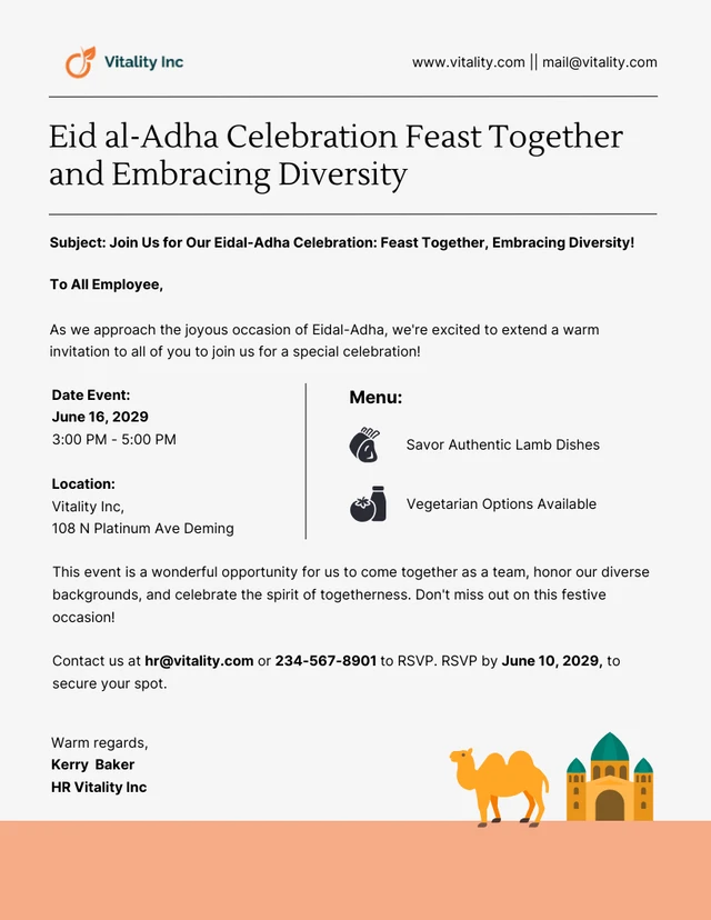 Celebración de Eid al-Adha Festejemos juntos y aceptemos la diversidad Plantilla de boletín informativo por correo electrónico