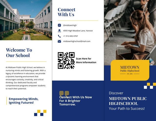 Blue And Yellow Moder School Tri-fold Brochure - page 1