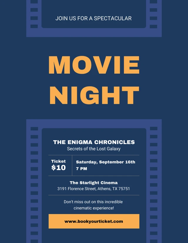 Movie Night Invitation Navy Blue And Yellow Template
