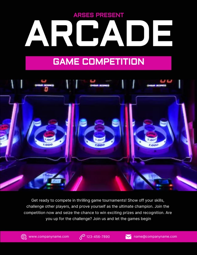 Modèle d'Affiche de concours de jeux d'arcade minimaliste noir et violet