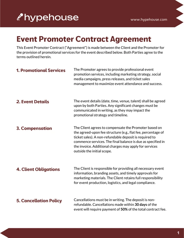 Promoter Contract Template - page 1