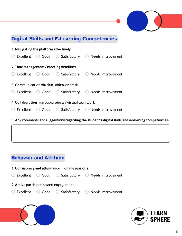 Student Evaluation Form Template - Seite 2