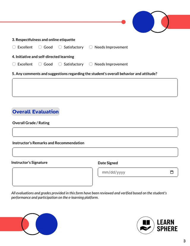 Student Evaluation Form Template - Seite 3