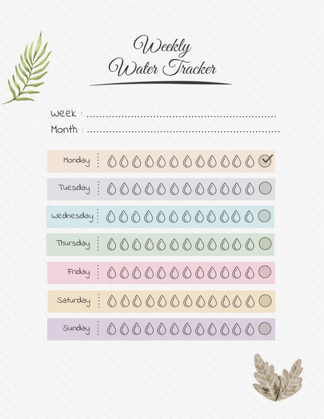 White Weekly Water Tracker Template
