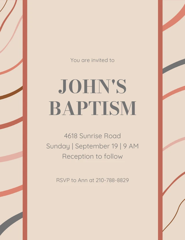 Modèle d'invitation de baptême minimaliste orange et marron