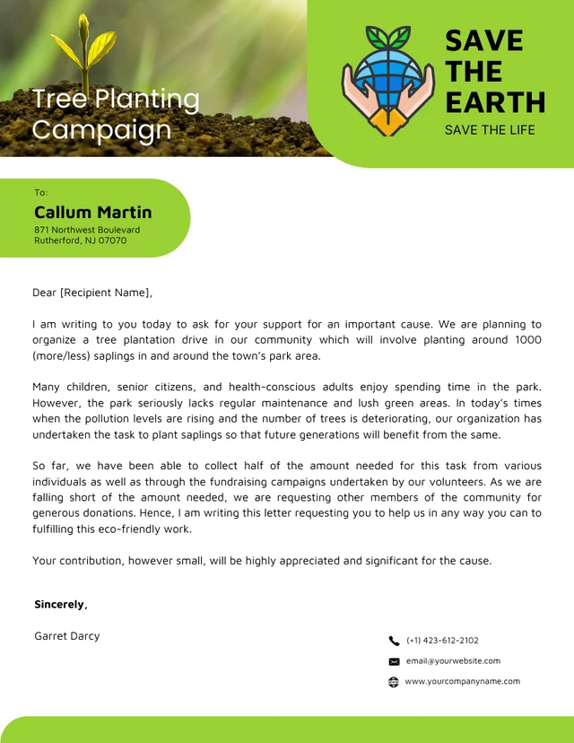 Green And White Tree Planting Campaign Letterhead