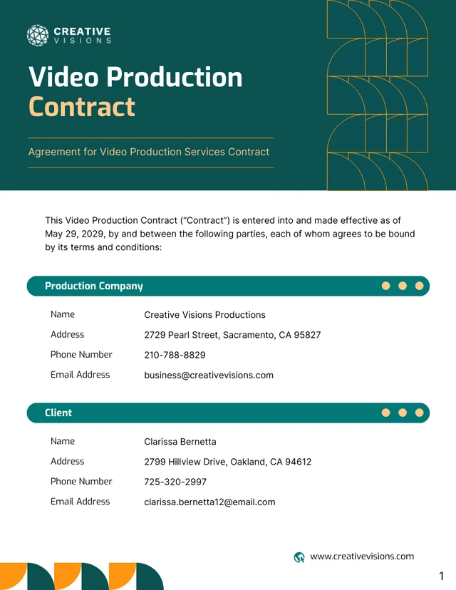 Video Production Contract Template - Seite 1