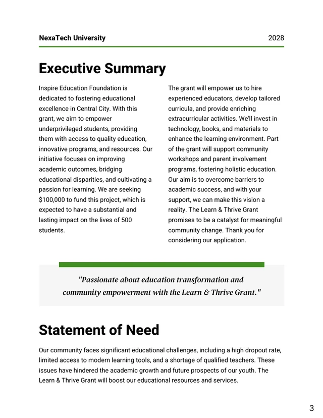 Soft Green And White Clean Education Grant Proposal - Page 3