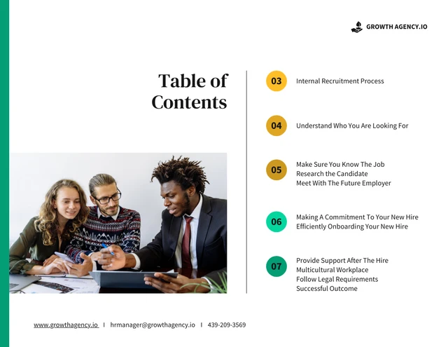 Internal Talent Acquisition Handbook Table of Contents Template