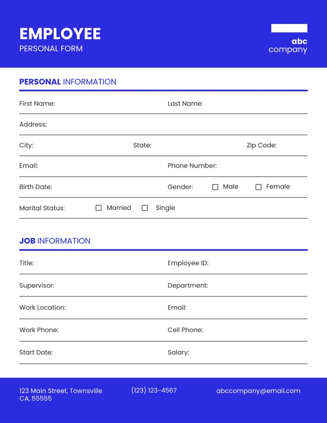 Simple Blue Employee Personal Forms Template