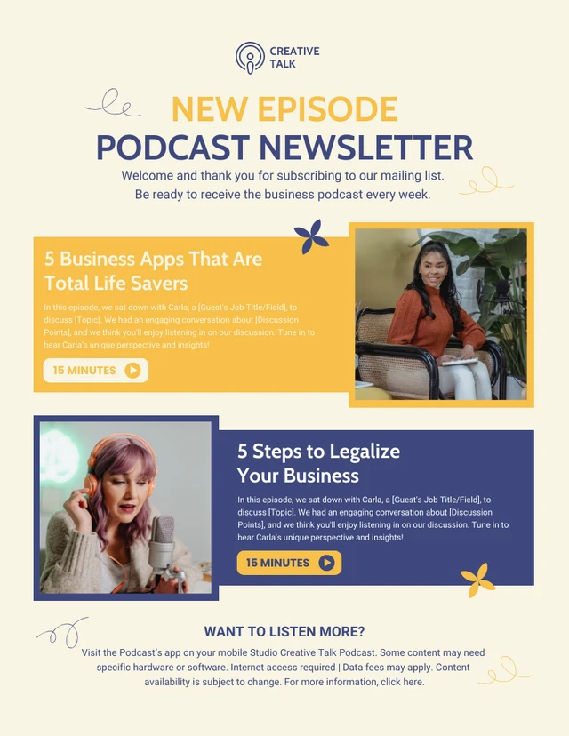 Light Yellow And Blue Colorful Modern New Episode Podcast Email Newsletter