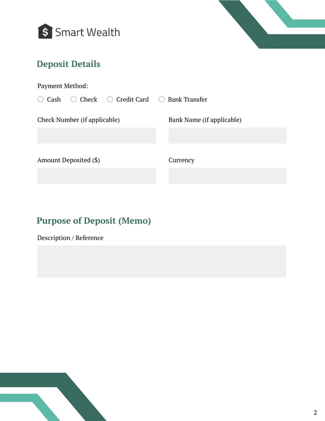 Deposit Form Template - Page 2