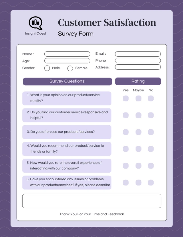 Purple and White Survey Form Template