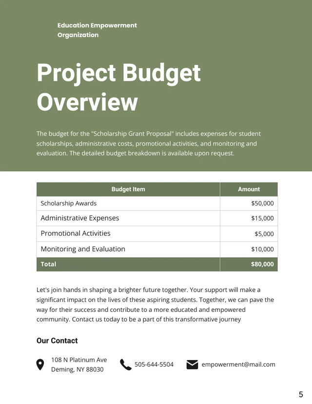 Olive Green and White Simple Modern Minimalist Grant Proposals - Page 5