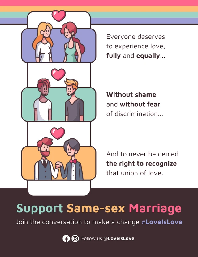 Modelo de pôster de apoio à igualdade no casamento e direitos dos homossexuais